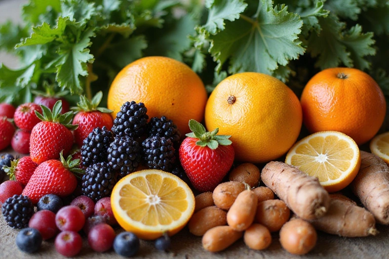A vibrant assortment of fresh, colorful fruits and vegetables, symbolizing healthy and clean eating for detoxification.